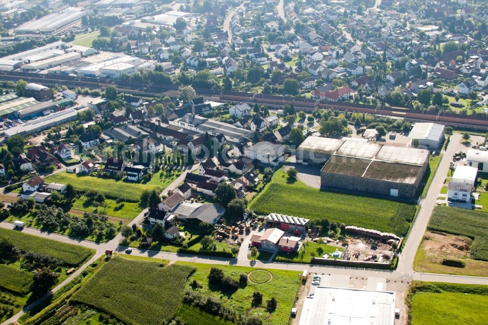 Ottersweier from above - Building and production halls on the premises of Muffenrohr GmbH in Ottersweier in the state Baden-Wuerttemberg