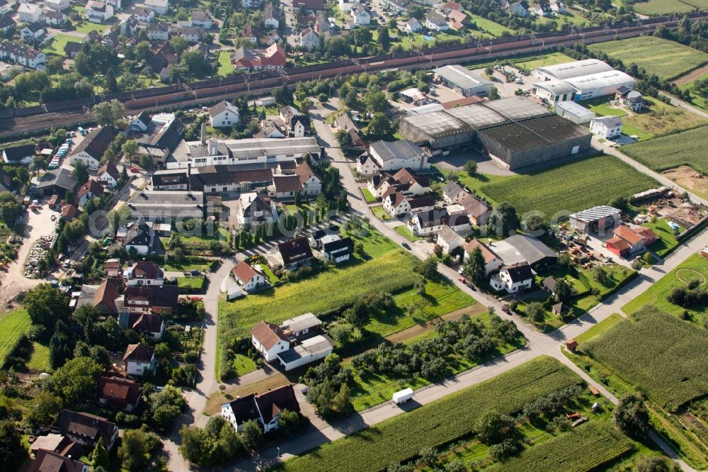 Ottersweier from above - Building and production halls on the premises of Muffenrohr GmbH in Ottersweier in the state Baden-Wuerttemberg