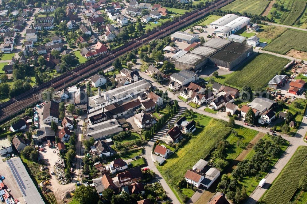 Ottersweier from the bird's eye view: Building and production halls on the premises of Muffenrohr GmbH in Ottersweier in the state Baden-Wuerttemberg