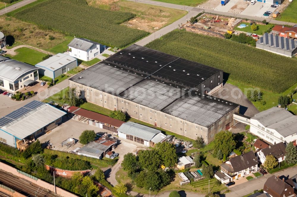 Ottersweier from the bird's eye view: Building and production halls on the premises of Muffenrohr GmbH in Ottersweier in the state Baden-Wuerttemberg