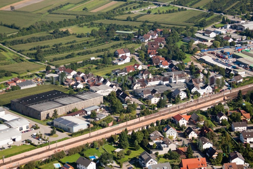 Ottersweier from the bird's eye view: Building and production halls on the premises of Muffenrohr GmbH in Ottersweier in the state Baden-Wuerttemberg