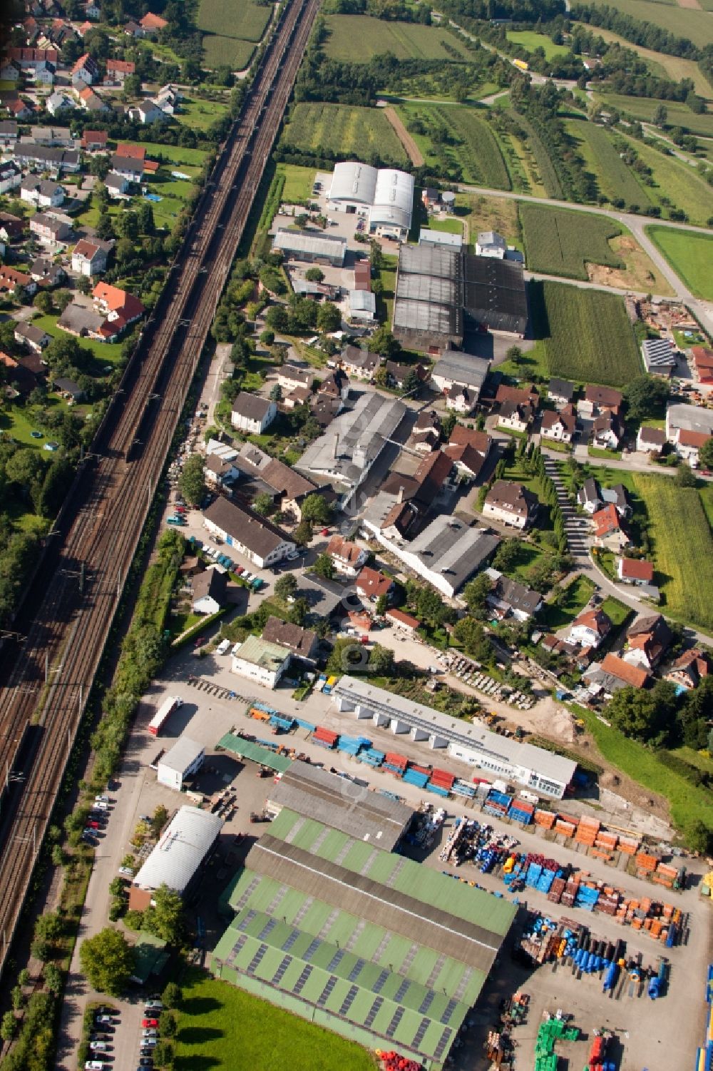 Ottersweier from the bird's eye view: Building and production halls on the premises of Muffenrohr GmbH in Ottersweier in the state Baden-Wuerttemberg