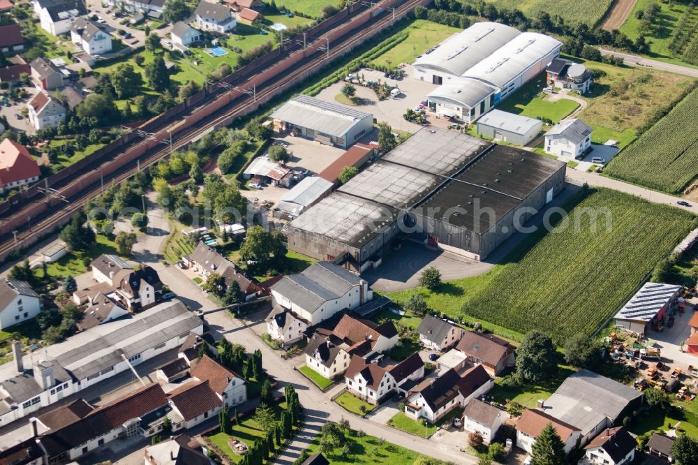 Ottersweier from the bird's eye view: Building and production halls on the premises of Muffenrohr GmbH in Ottersweier in the state Baden-Wuerttemberg