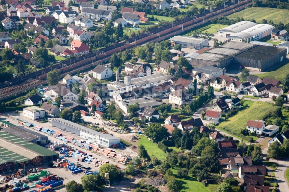 Ottersweier from above - Building and production halls on the premises of Muffenrohr GmbH in Ottersweier in the state Baden-Wuerttemberg