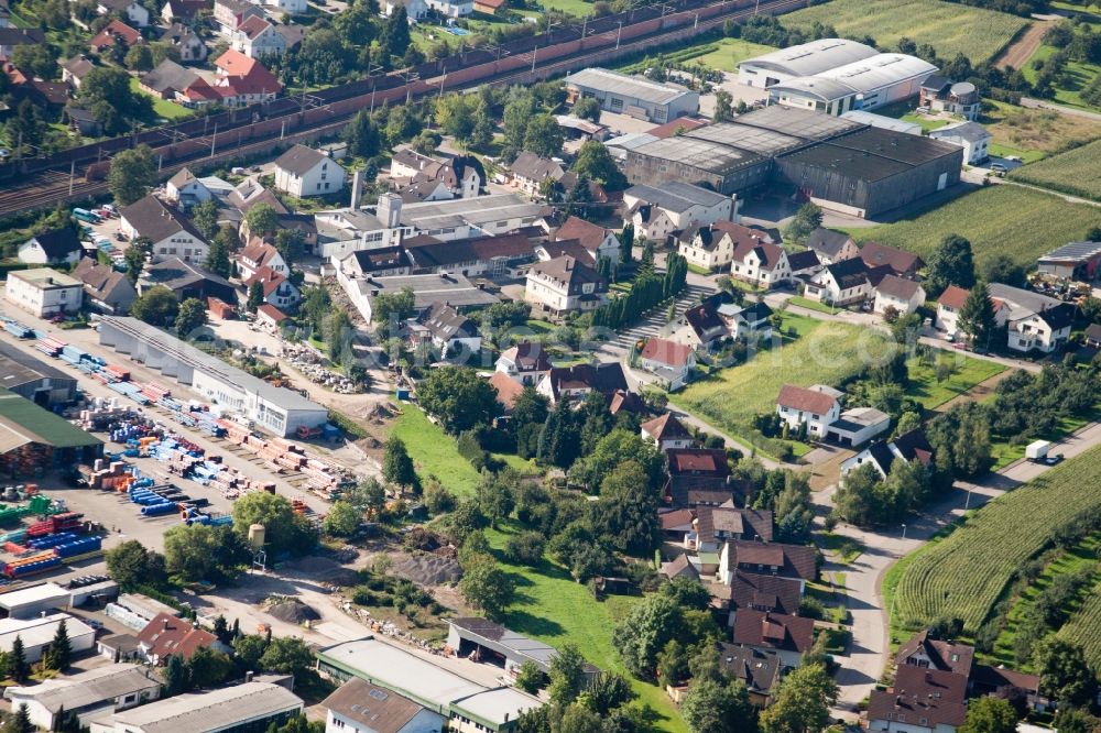 Ottersweier from the bird's eye view: Building and production halls on the premises of Muffenrohr GmbH in Ottersweier in the state Baden-Wuerttemberg