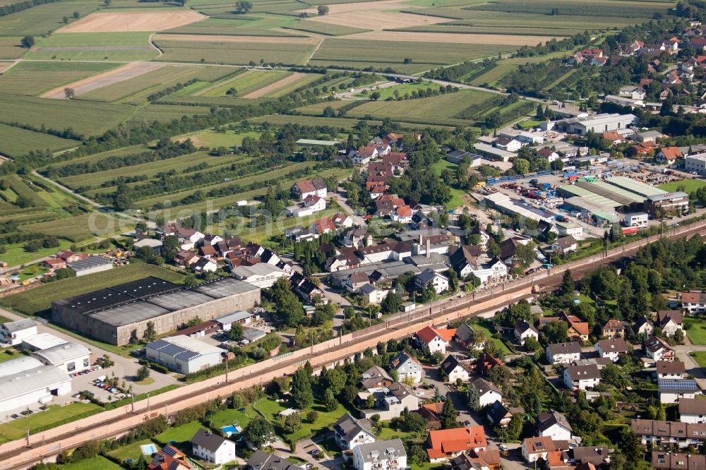 Ottersweier from the bird's eye view: Building and production halls on the premises of Muffenrohr GmbH in Ottersweier in the state Baden-Wuerttemberg