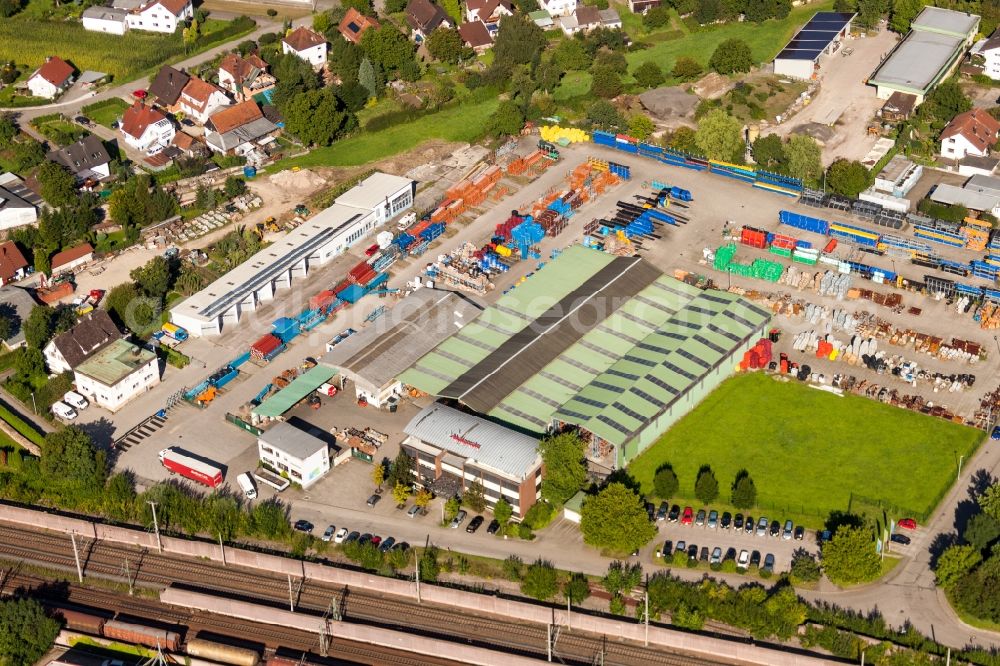 Aerial image Ottersweier - Building and production halls on the premises of Muffenrohr Tiefbauhandel GmbH in Ottersweier in the state Baden-Wuerttemberg, Germany