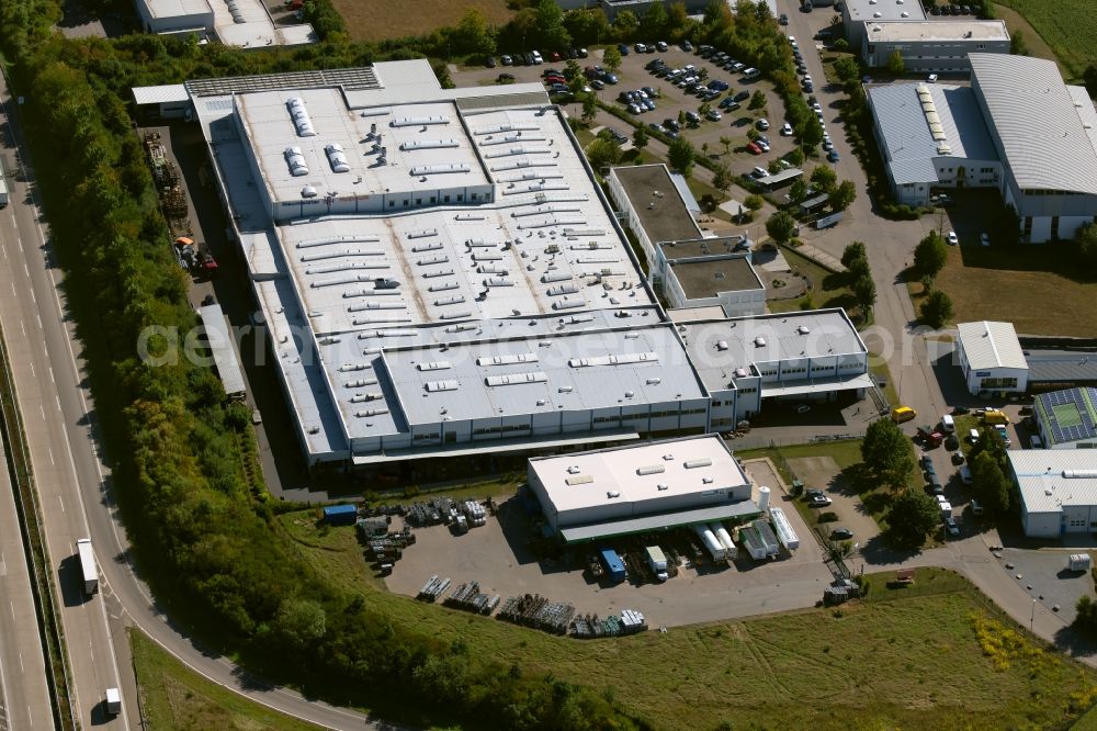 Neuenstadt am Kocher from above - Building and production halls on the premises of the Neumeister Hydraulik GmbH at the Otto-Neumeister-Strasse in Neuenstadt am Kocher in the state Baden-Wurttemberg, Germany