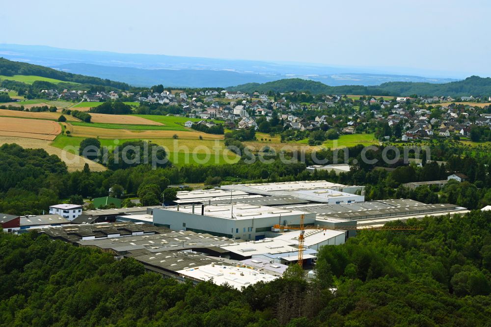 Sankt Katharinen from above - Building and production halls on the premises of Niedax GmbH & Co. KG on street Industriestrasse in the district Roedder in Sankt Katharinen in the state Rhineland-Palatinate, Germany