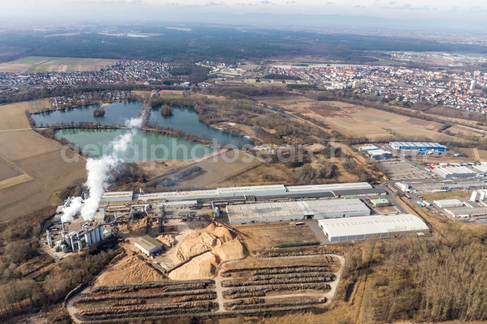 Aerial image Germersheim - Building and production halls on the premises of Nolte Holzwerkstoff GmbH & Co. KG in Germersheim in the state Rhineland-Palatinate, Germany