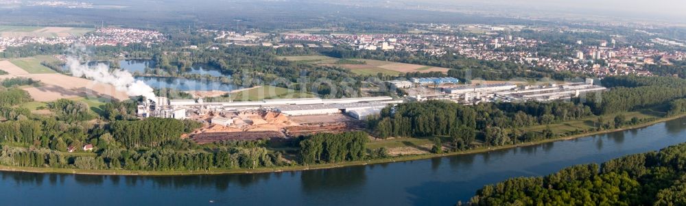 Germersheim from above - Building and production halls on the premises of Nolte Holzwerkstoff GmbH & Co. KG in Germersheim in the state Rhineland-Palatinate, Germany