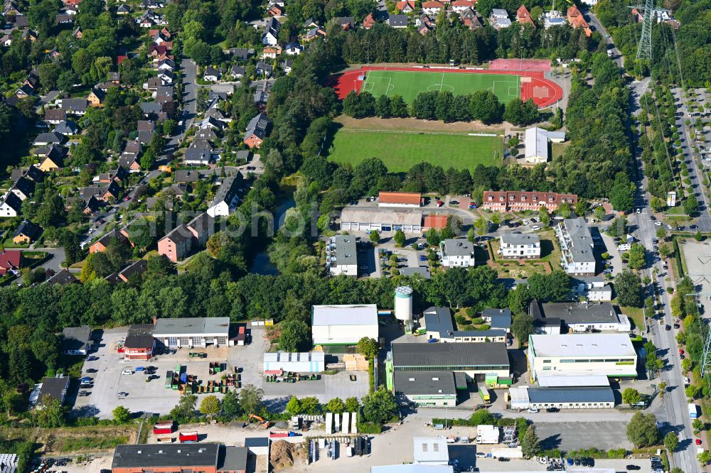 Wentorf from above - Building and production halls on the premises of Norddeutsche Kistenfabrik K.Pannecke GmbH on street Suedring in Wentorf in the state Schleswig-Holstein, Germany