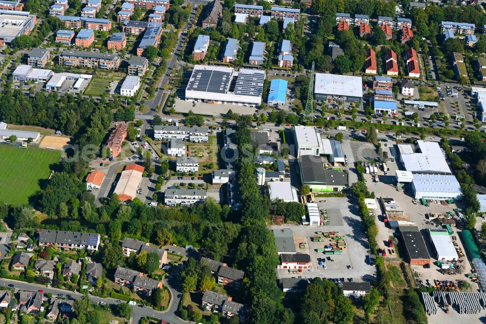 Wentorf from above - Building and production halls on the premises of Norddeutsche Kistenfabrik K.Pannecke GmbH on street Suedring in Wentorf in the state Schleswig-Holstein, Germany