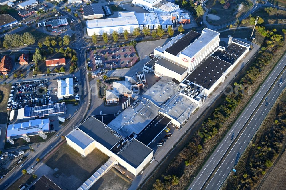 Wittenburg from above - Building and production halls on the premises of of Dr. Oetker Tiefkuehlprodukte Wittenburg KG in Wittenburg in the state Mecklenburg - Western Pomerania, Germany