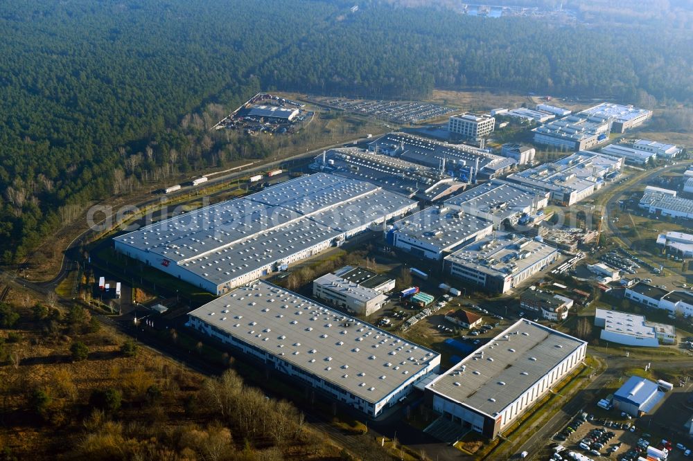 Aerial photograph Oranienburg - Factory premises of ORAFOL Europe GmbH on Orafolstrasse in Oranienburg in the state Brandenburg, Germany