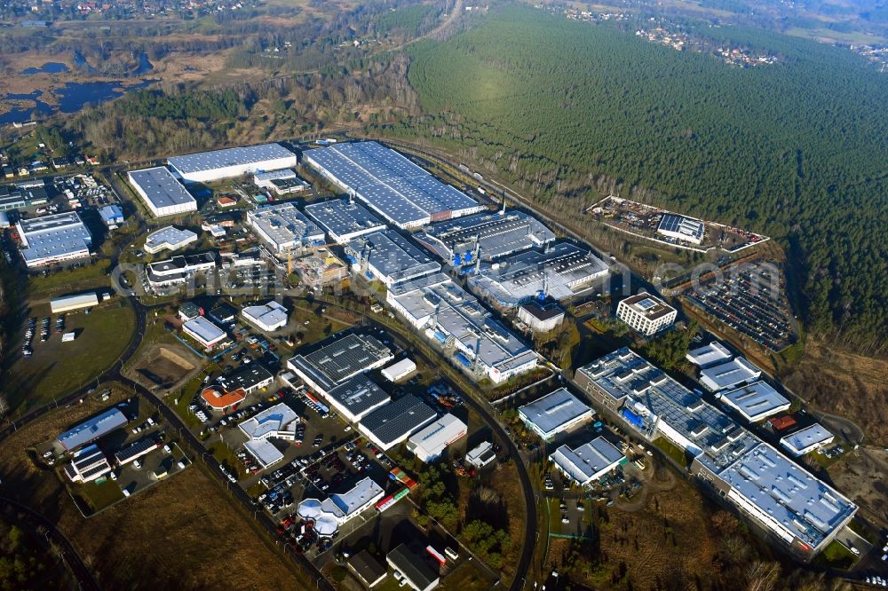 Oranienburg from above - Factory premises of ORAFOL Europe GmbH on Orafolstrasse in Oranienburg in the state Brandenburg, Germany