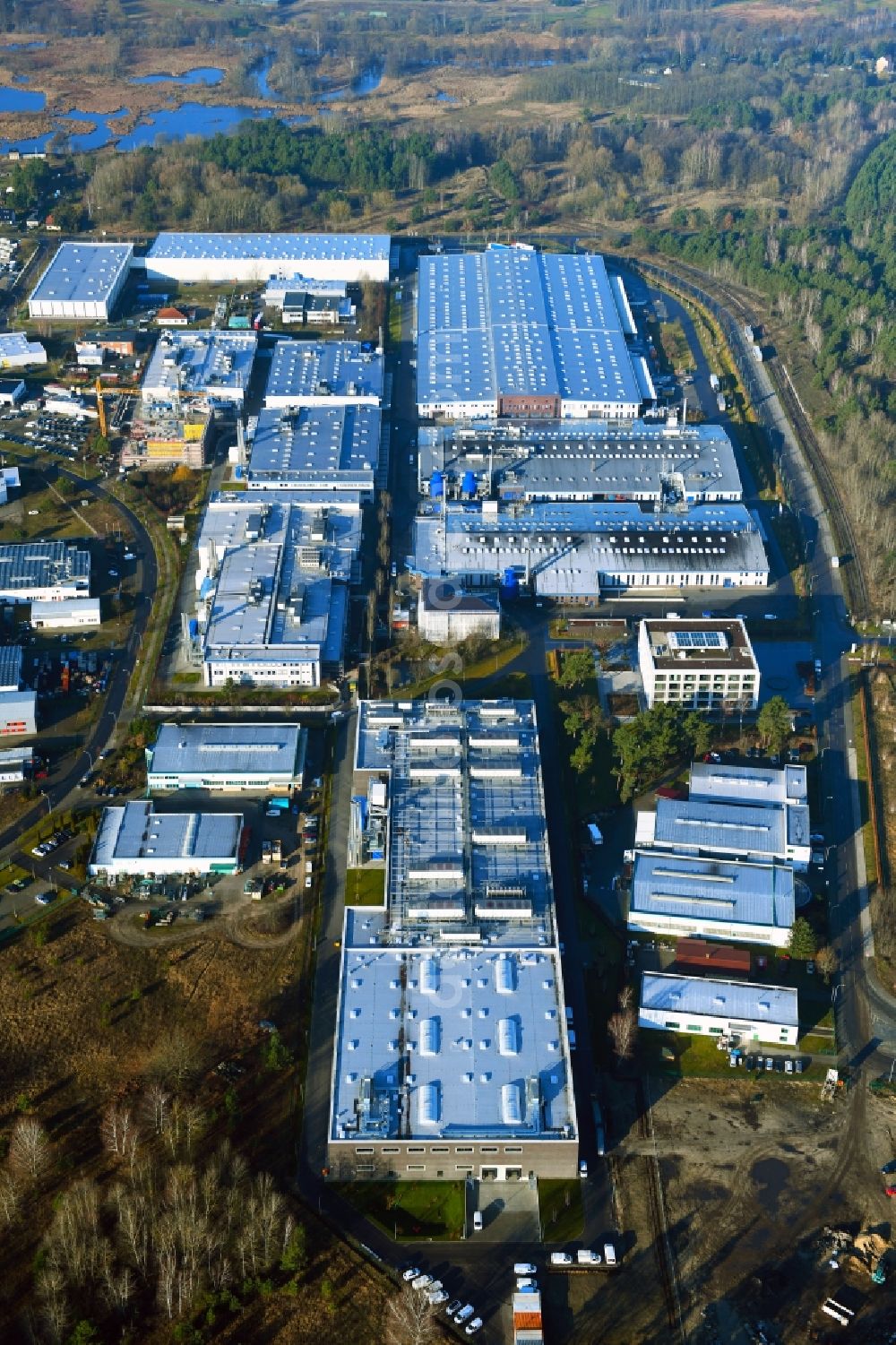 Aerial image Oranienburg - Factory premises of ORAFOL Europe GmbH on Orafolstrasse in Oranienburg in the state Brandenburg, Germany