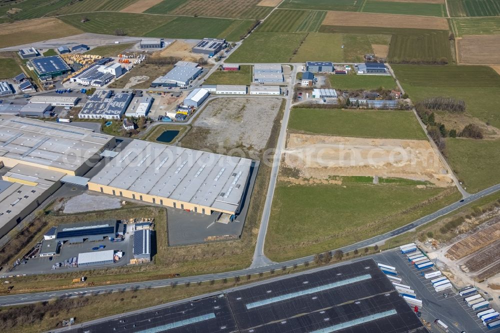 Brilon from the bird's eye view: Building and production halls on the premises of Oventrop GmbH & Co. KG Hinterm Gallberg in Brilon in the state North Rhine-Westphalia, Germany