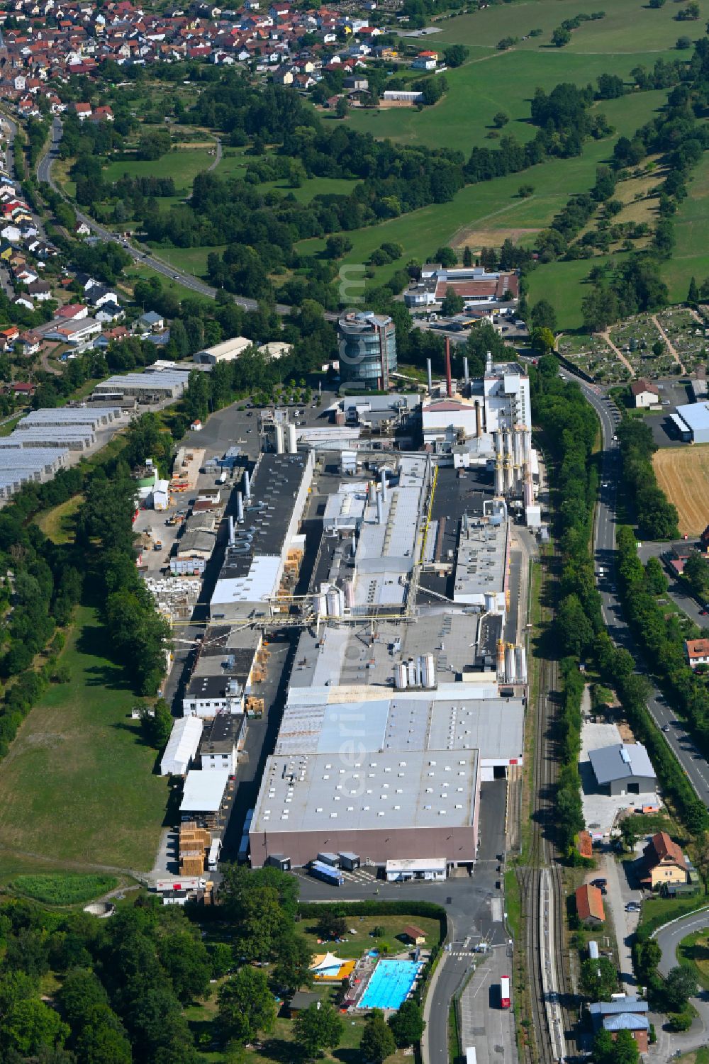 Aerial photograph Amorbach - Building and production halls on the premises OWA - Odenwald Faserplattenwerk GmbH on street Dr.F.A.Freundt-Strasse in Amorbach in the state Bavaria, Germany