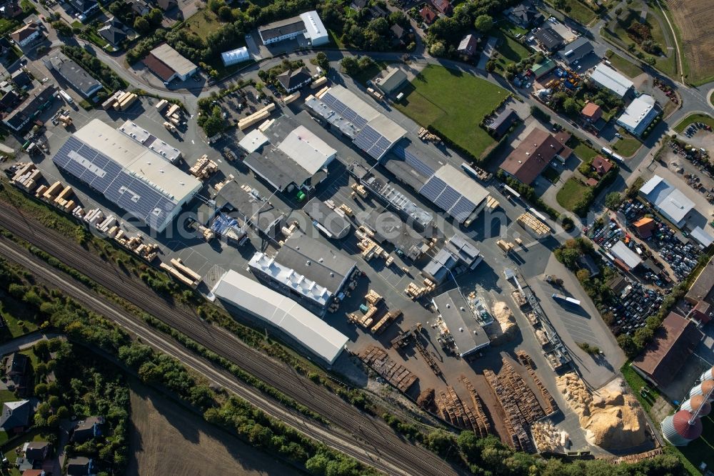 Aerial photograph Bassum - Building and production halls on the premises Palettenfabrik Bassum GmbH on Carl-Zeiss-Strasse in Bassum in the state Lower Saxony, Germany