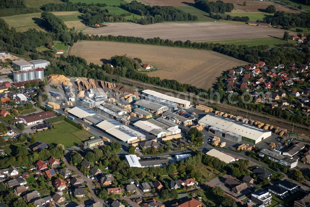 Aerial image Bassum - Building and production halls on the premises Palettenfabrik Bassum GmbH on Carl-Zeiss-Strasse in Bassum in the state Lower Saxony, Germany