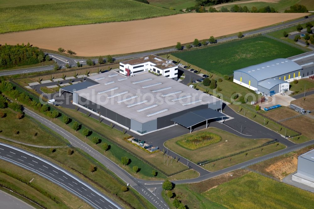 Boxberg from the bird's eye view: Building and production halls on the premises of PAN-DUR GmbH in the Max-Planck-Strasse in Boxberg in the state Baden-Wurttemberg, Germany