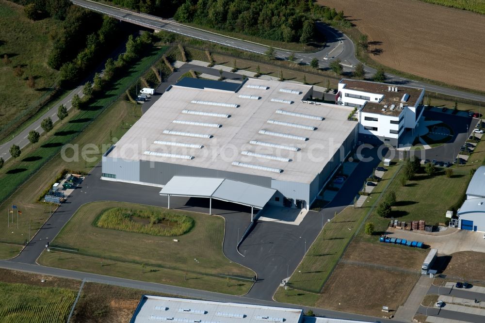 Boxberg from the bird's eye view: Building and production halls on the premises of PAN-DUR GmbH in the Max-Planck-Strasse in Boxberg in the state Baden-Wurttemberg, Germany