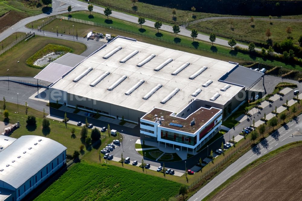 Aerial photograph Boxberg - Building and production halls on the premises of PAN-DUR GmbH in the Max-Planck-Strasse in Boxberg in the state Baden-Wurttemberg, Germany