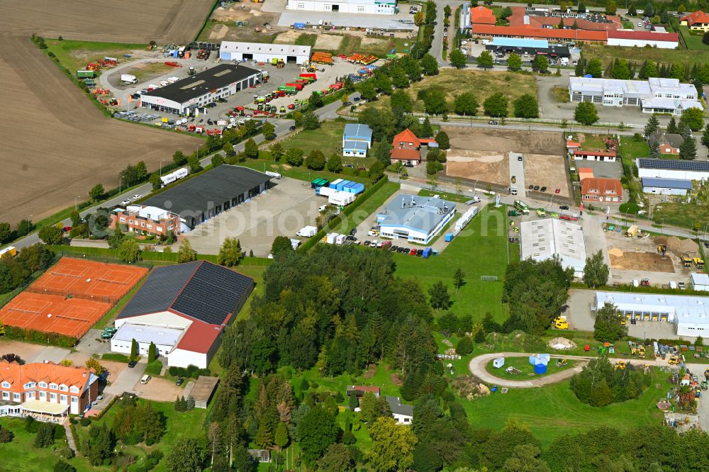 Demmin from above - Building and production halls on the premises of peenelack GmbH & Co. KG on street Lobeck-Weg in the district Seedorf in Demmin in the state Mecklenburg - Western Pomerania, Germany