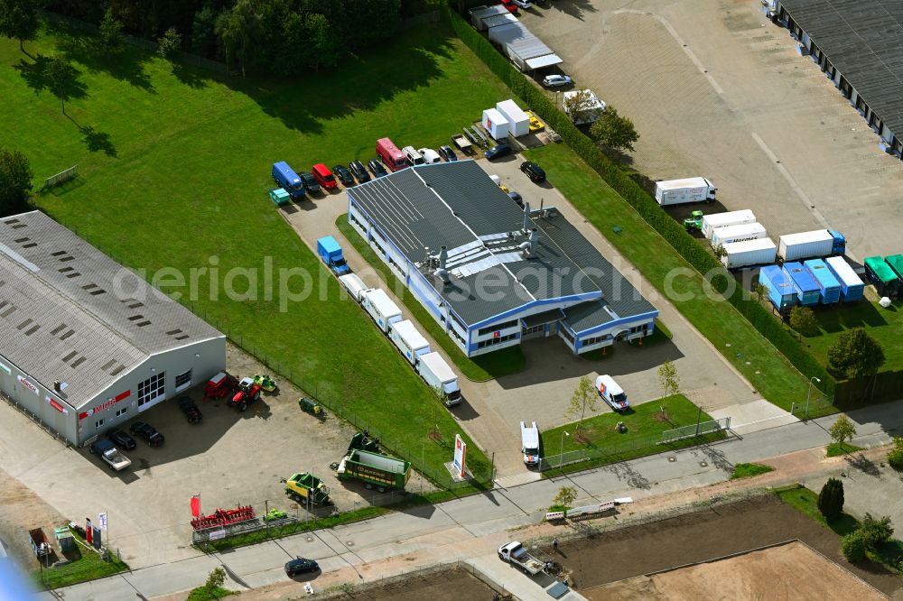 Aerial image Demmin - Building and production halls on the premises of peenelack GmbH & Co. KG on street Lobeck-Weg in the district Seedorf in Demmin in the state Mecklenburg - Western Pomerania, Germany