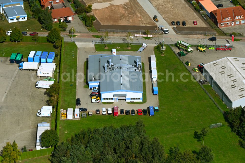 Demmin from above - Building and production halls on the premises of peenelack GmbH & Co. KG on street Lobeck-Weg in the district Seedorf in Demmin in the state Mecklenburg - Western Pomerania, Germany