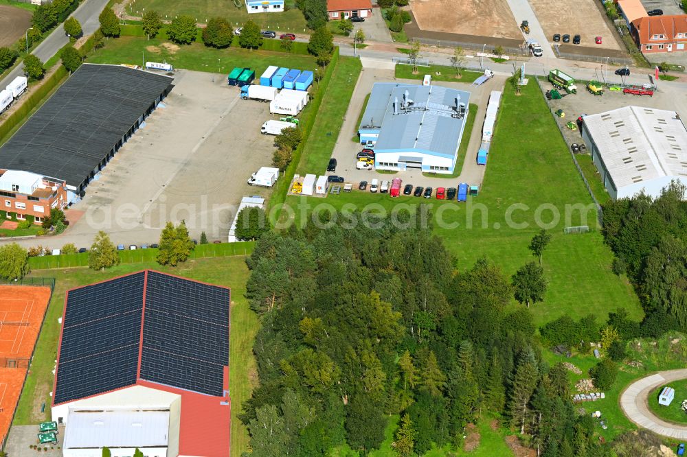 Demmin from the bird's eye view: Building and production halls on the premises of peenelack GmbH & Co. KG on street Lobeck-Weg in the district Seedorf in Demmin in the state Mecklenburg - Western Pomerania, Germany