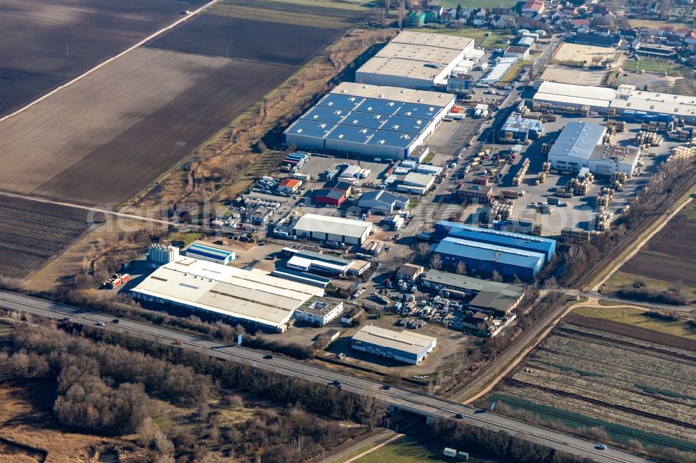 Aerial image Fußgönheim - Building and production halls on the premises of the pharmacetical manufacturers Roche Diagnostics Gmbh in Fussgoenheim in the state Rhineland-Palatinate, Germany