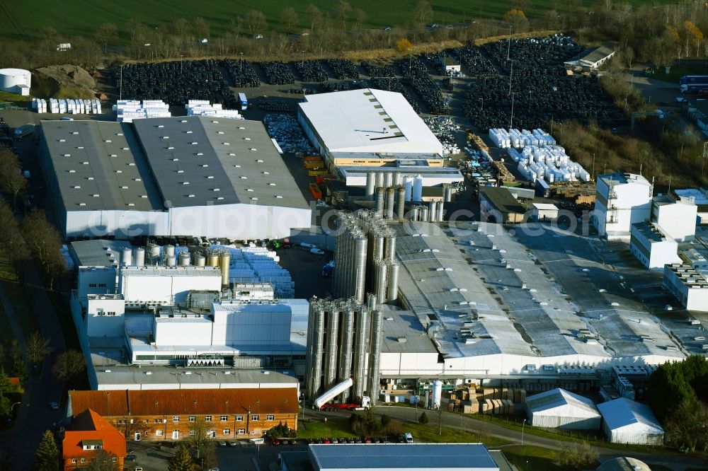 Aerial image Weißandt-Gölzau - Building and production halls on the premises of POLIFILM GmbH in Weissandt-Goelzau in the state Saxony-Anhalt, Germany