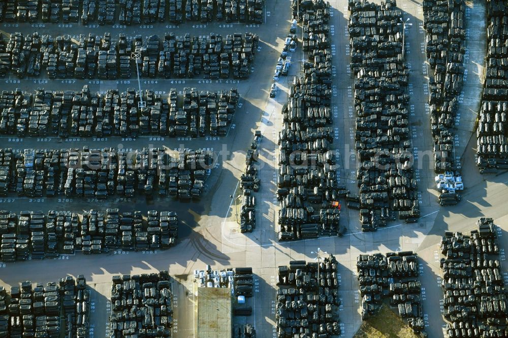 Weißandt-Gölzau from above - Building and production halls on the premises of POLIFILM GmbH in Weissandt-Goelzau in the state Saxony-Anhalt, Germany