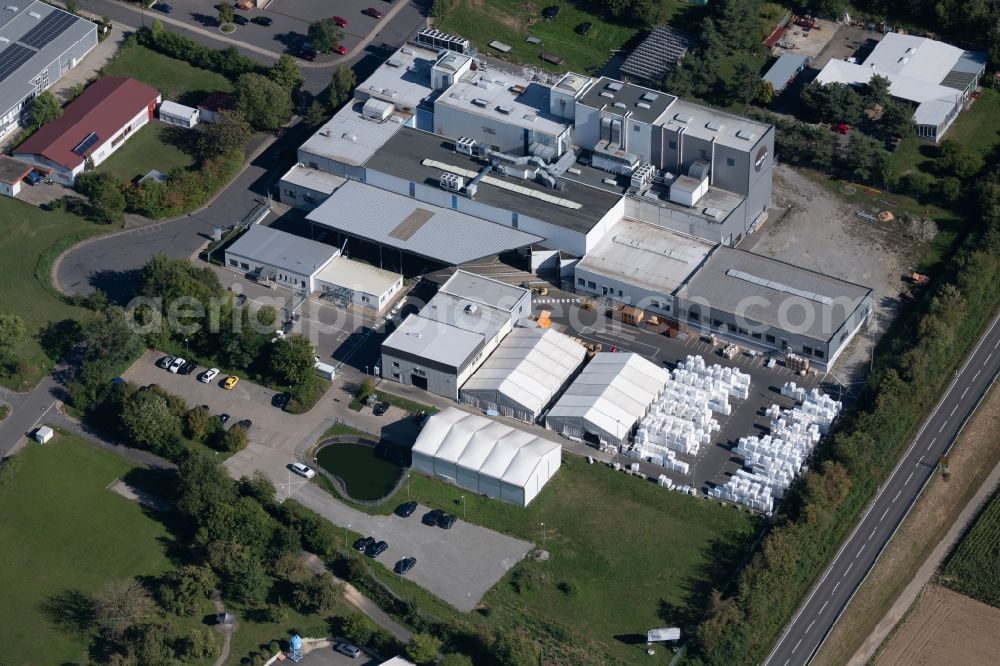 Osterburken from above - Building and production halls on the premises of POLIFILM Osterbruken GmbH in Industriepark in Osterburken in the state Baden-Wurttemberg, Germany