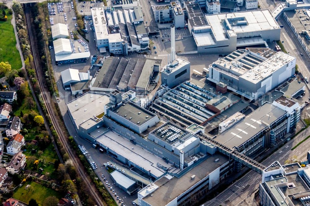 Aerial photograph Zuffenhausen - Building and production halls on the premises of Porsche Bau 45 Sattlerei in Zuffenhausen in the state Baden-Wurttemberg, Germany