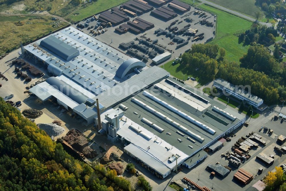 Bad Schmiedeberg from the bird's eye view: Premises of the production site of the STONEWARE sewage systems company in Bad Schmiedeberg in Saxony-Anhalt