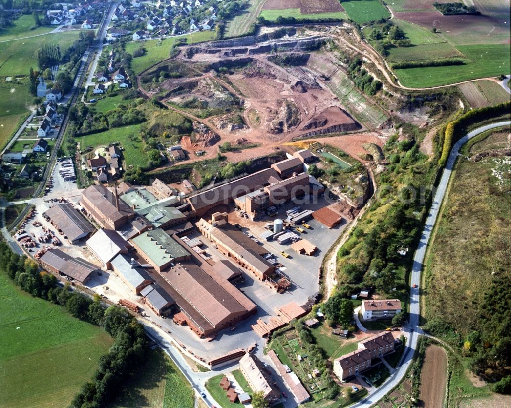 Langenzenn from above - Building and production halls on the premises Produktionsgelaende Ziegelwerk in Langenzenn in the state Bavaria, Germany