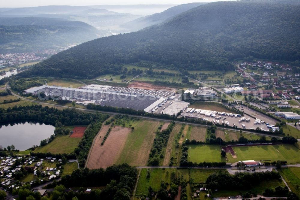 Freudenberg from above - Building and production halls on the premises of Rauch Moebelwerke GmbH in Freudenberg in the state Baden-Wuerttemberg, Germany