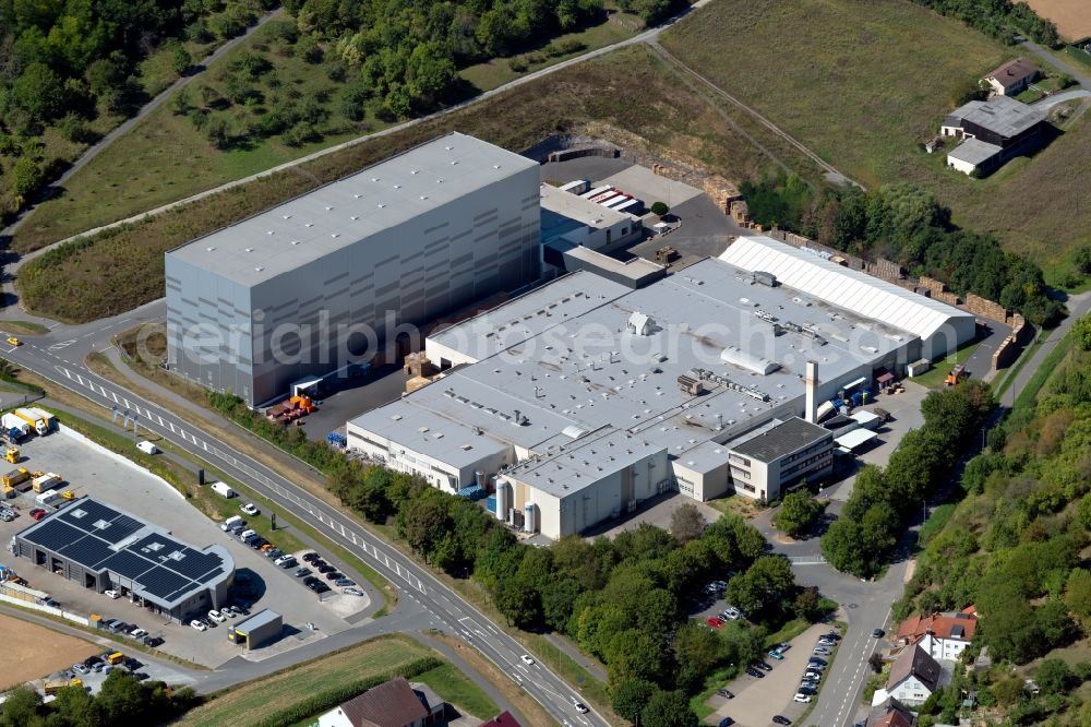 Aerial photograph Grünsfeld - Building and production halls on the premises of Refresco Deutschland GmbH at the Roetensteinstrasse in Gruensfeld in the state Baden-Wurttemberg, Germany