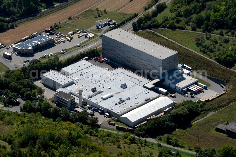 Aerial image Grünsfeld - Building and production halls on the premises of Refresco Deutschland GmbH at the Roetensteinstrasse in Gruensfeld in the state Baden-Wurttemberg, Germany