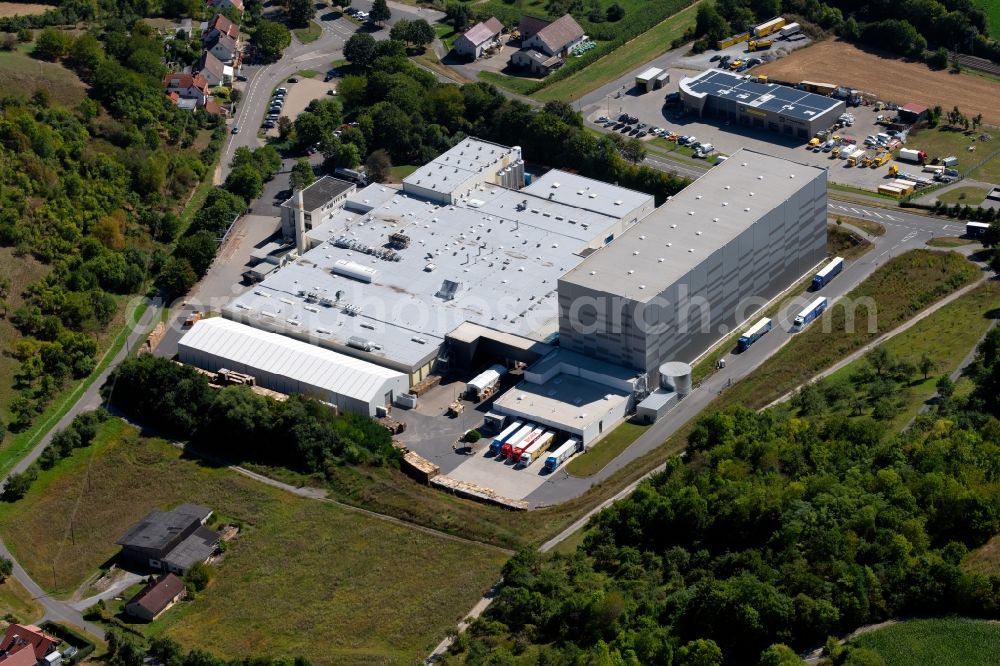 Aerial photograph Grünsfeld - Building and production halls on the premises of Refresco Deutschland GmbH at the Roetensteinstrasse in Gruensfeld in the state Baden-Wurttemberg, Germany