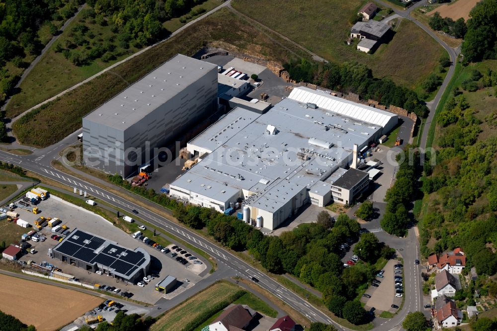 Aerial image Grünsfeld - Building and production halls on the premises of Refresco Deutschland GmbH at the Roetensteinstrasse in Gruensfeld in the state Baden-Wurttemberg, Germany