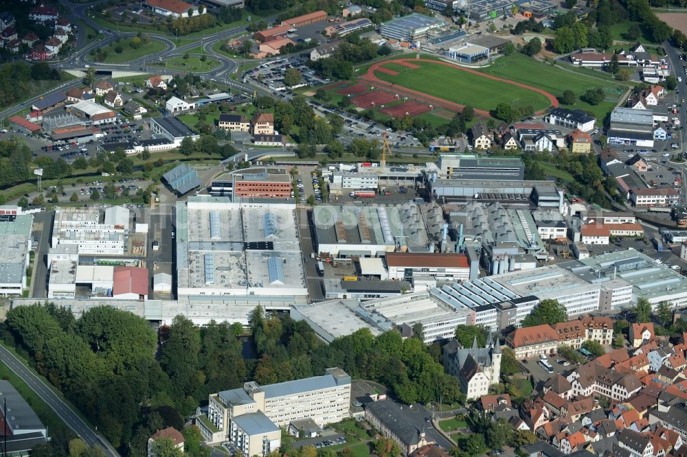 Lohr am Main from above - Building and production halls on the premises of Rexroth Guss Zum Eisengiesser in Lohr am Main in the state Bavaria