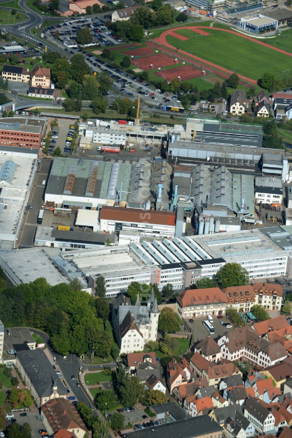 Aerial image Lohr am Main - Building and production halls on the premises of Rexroth Guss Zum Eisengiesser in Lohr am Main in the state Bavaria