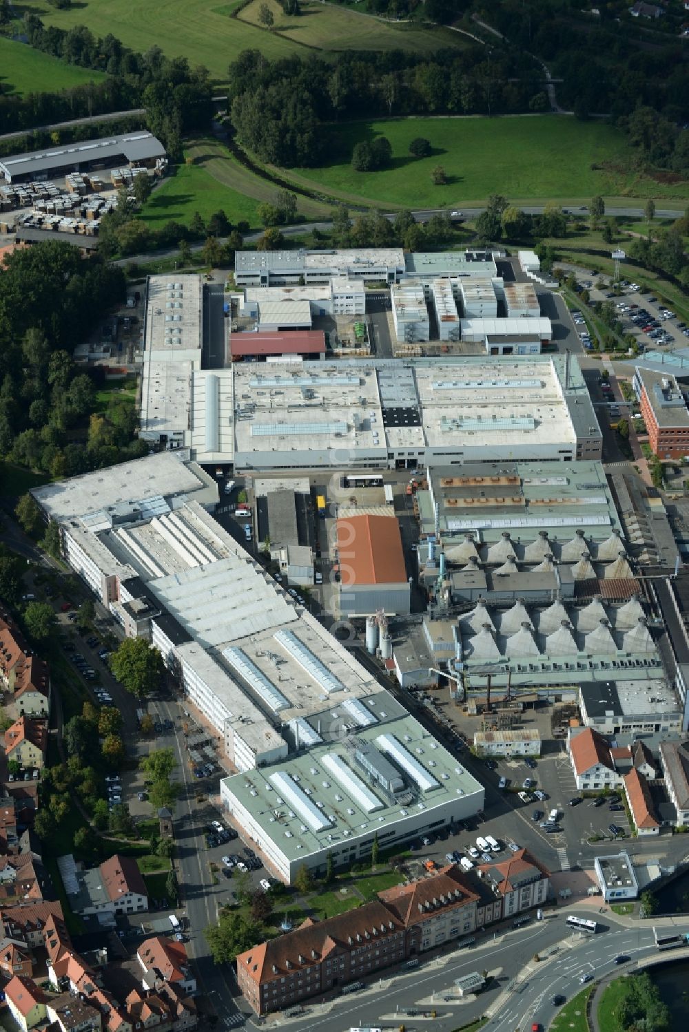 Lohr am Main from above - Building and production halls on the premises of Rexroth Guss Zum Eisengiesser in Lohr am Main in the state Bavaria