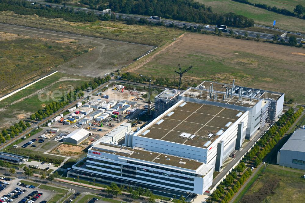 Aerial image Dresden - Factory premises lab, Semiconductor Fabrication Plant of Robert Bosch Semiconductor Manufacturing Dresden GmbH in the district Hellerau in Dresden in the state Saxony, Germany