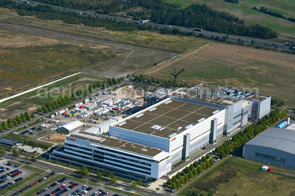 Aerial photograph Dresden - Factory premises lab, Semiconductor Fabrication Plant of Robert Bosch Semiconductor Manufacturing Dresden GmbH in the district Hellerau in Dresden in the state Saxony, Germany