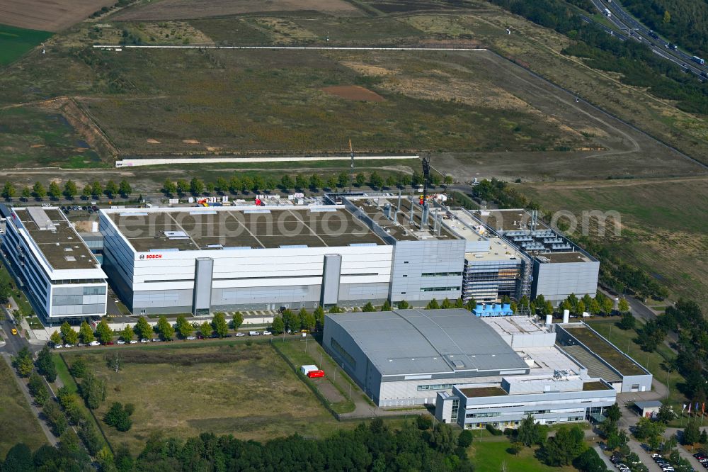 Aerial image Dresden - Factory premises lab, Semiconductor Fabrication Plant of Robert Bosch Semiconductor Manufacturing Dresden GmbH in the district Hellerau in Dresden in the state Saxony, Germany